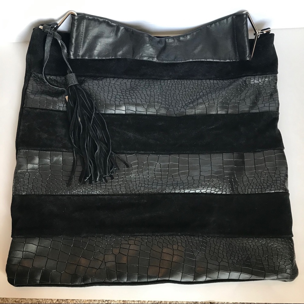 Large Black leather tote D2 Made in Italy (silver)